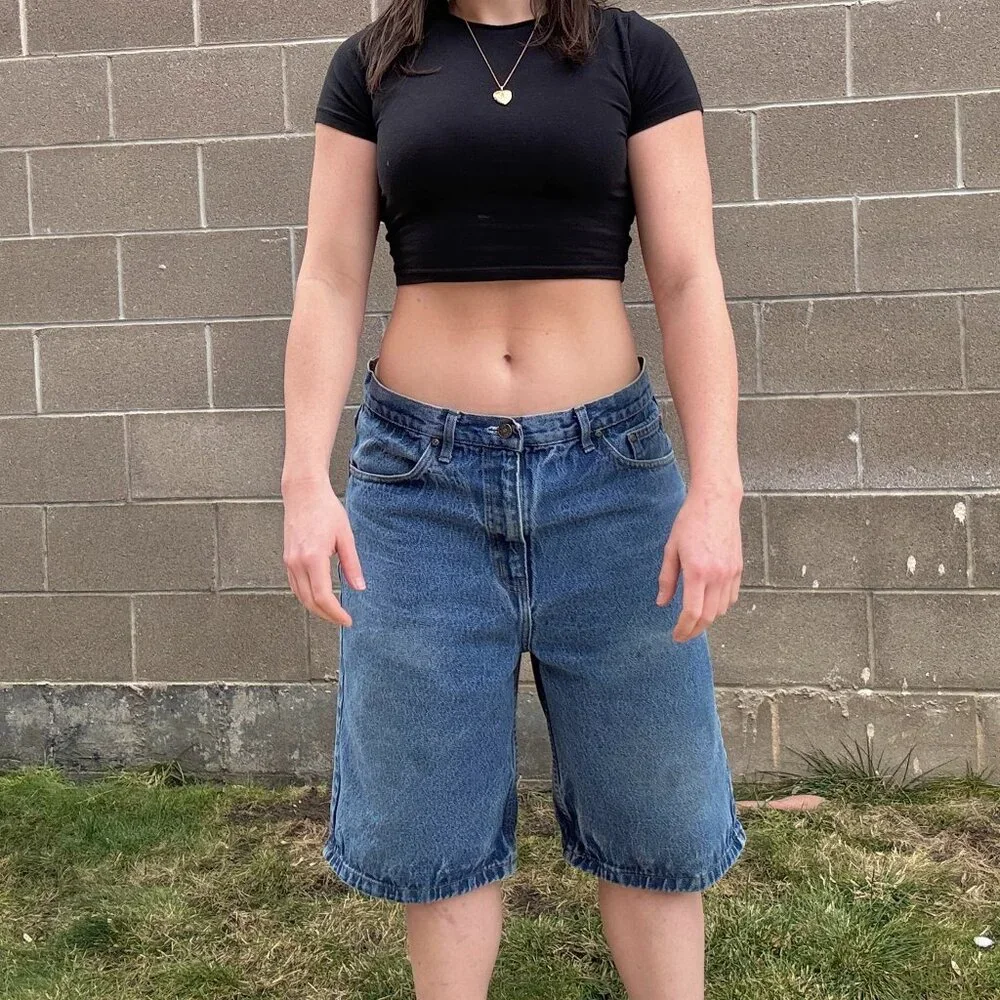 Oversized Denim Long Shorts Low Waist Vintage Size 38 WC Jean Shorts